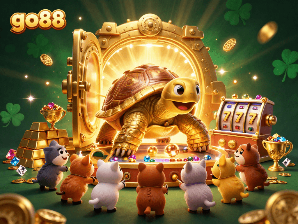 Experience go88's captivating gameplay with a vibrant tortoise pinball scene brimming with casino excitement.