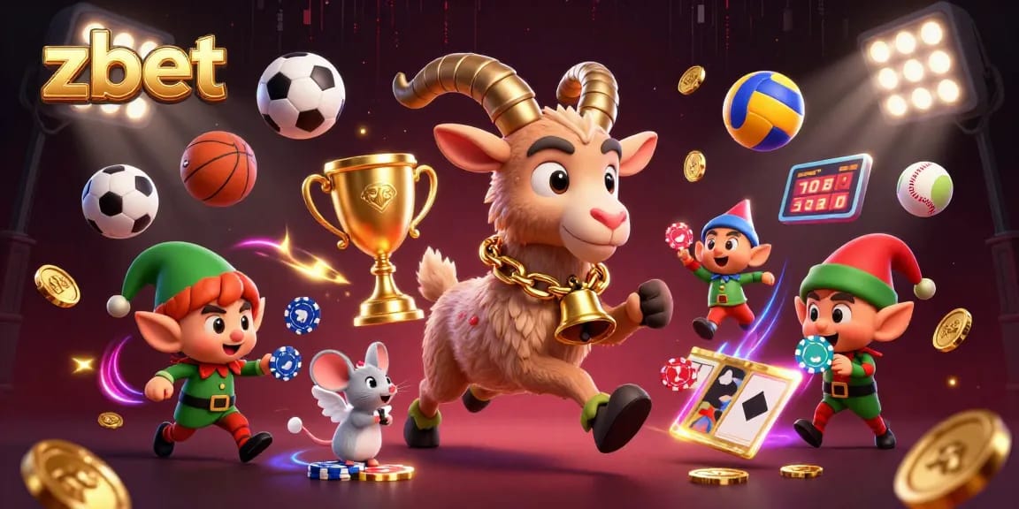 Experience the thrilling zbet holiday-horror casino with Krampus, angel mouse, and mischievous elf gremlins amidst sports action.