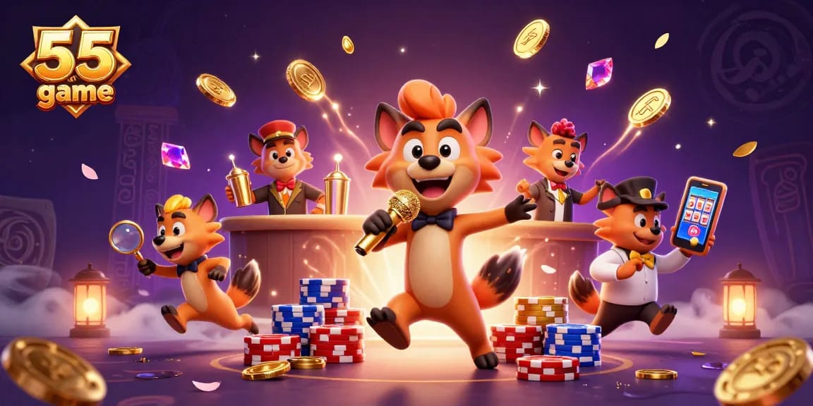 Experience the excitement of the 55 club game with hyenas in a vibrant casino scene.