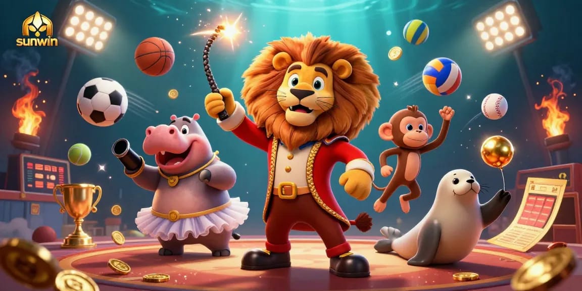 Experience thrilling betting action with sunwin in a vibrant 3D circus-themed illustration.
