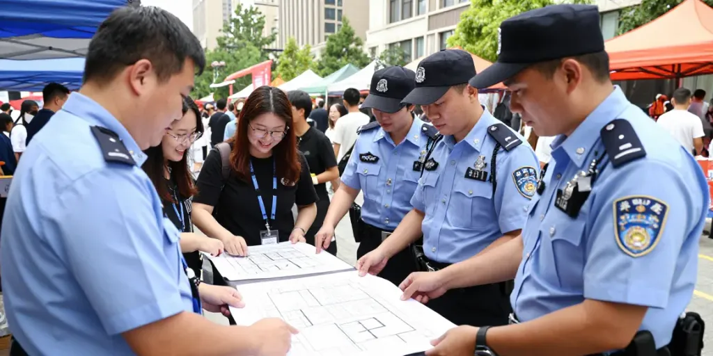 Private Security team engaging with local law enforcement for community safety at an event