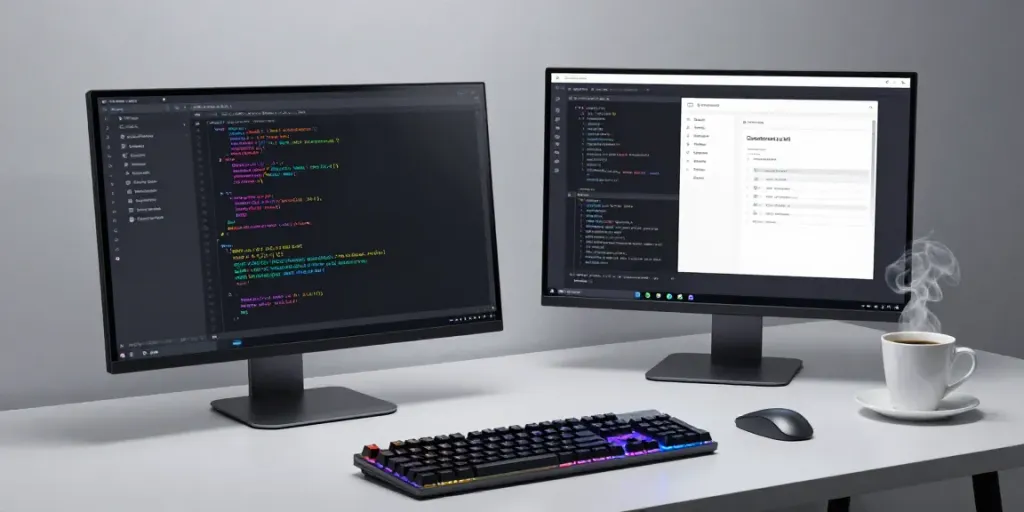Affordable .co.uk domain registration showcased in a modern developer workspace with coding software.