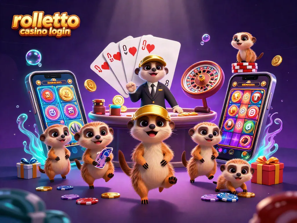 Spin and win with rolletto casino login on colorful slot games surrounded by fun casino elements.