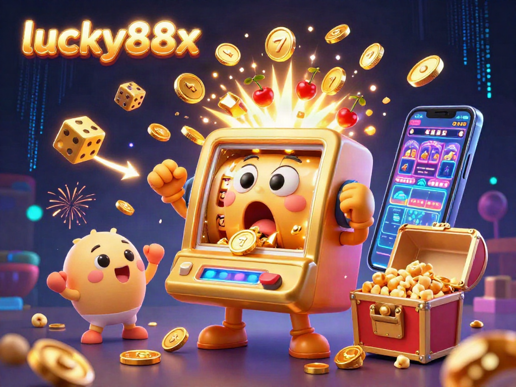 Experience fun at lucky88x as cartoon slot machines hit jackpots, glowing with color and excitement.