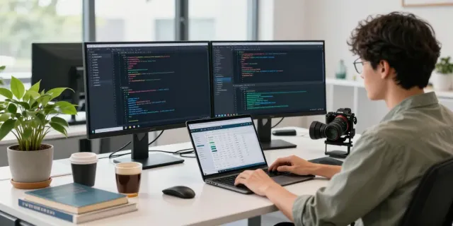 Dynamic workspace showcasing instant indexing software development tools and collaboration.