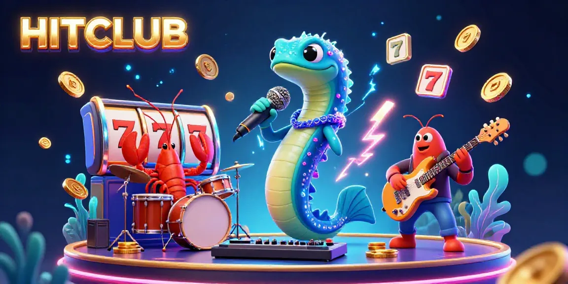 Experience the excitement of HITCLUB with a vibrant 3D illustration of an underwater casino featuring an electric eel DJ.