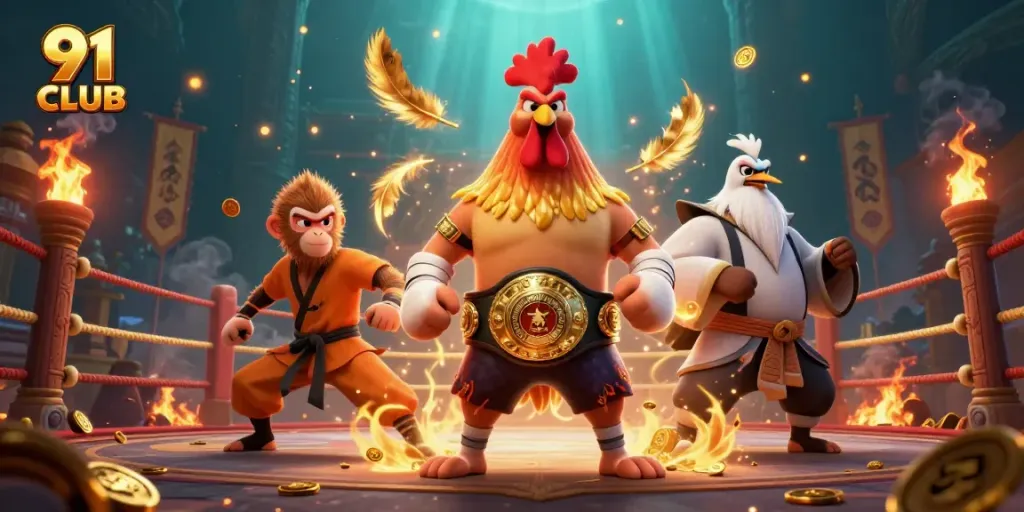 Experience the thrilling 91 CLUB adventure with vibrant characters and casino action in this dynamic illustration.