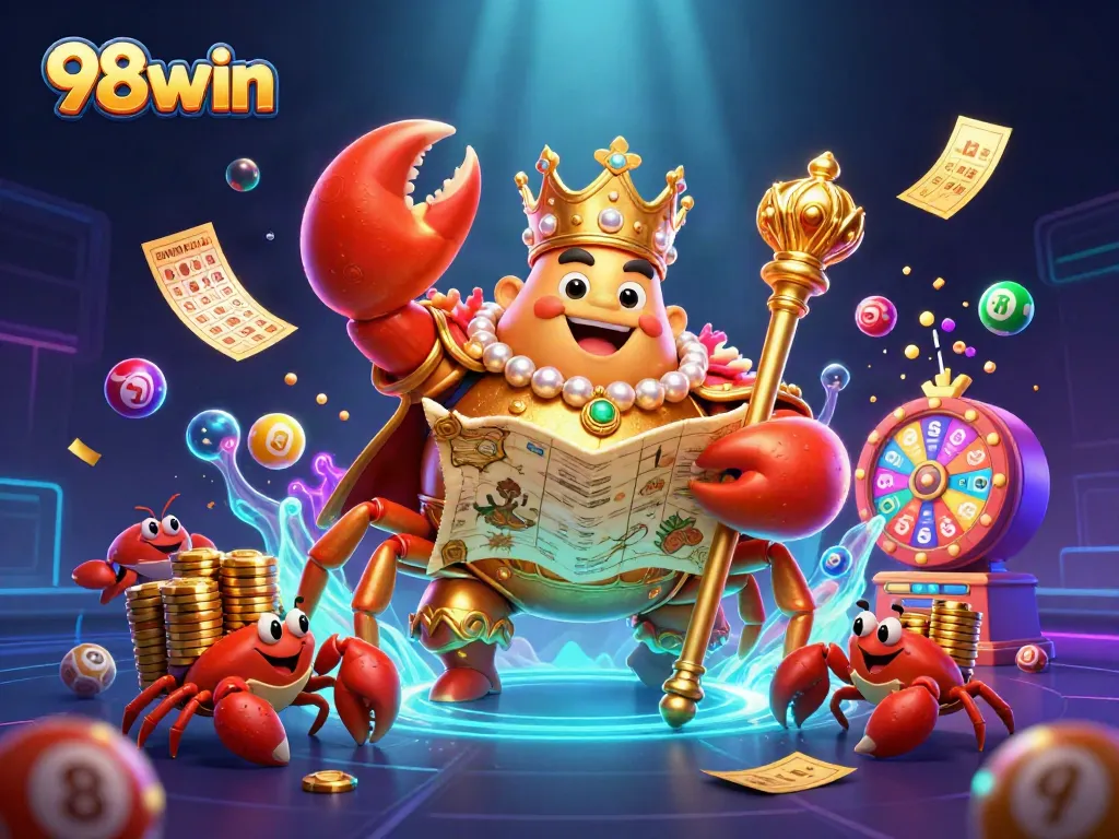 Engage with thrilling 98win gaming adventures in this vibrant 3D casino illustration.
