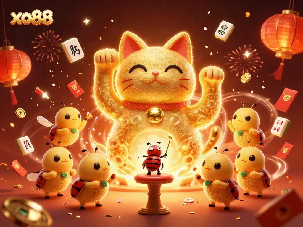 Experience the electrifying excitement of xo88 with a vibrant lucky cat and dynamic casino symbols.
