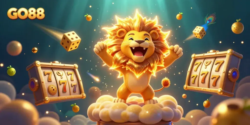 Experience the excitement of GO88 with vibrant slot game characters and dynamic casino elements.