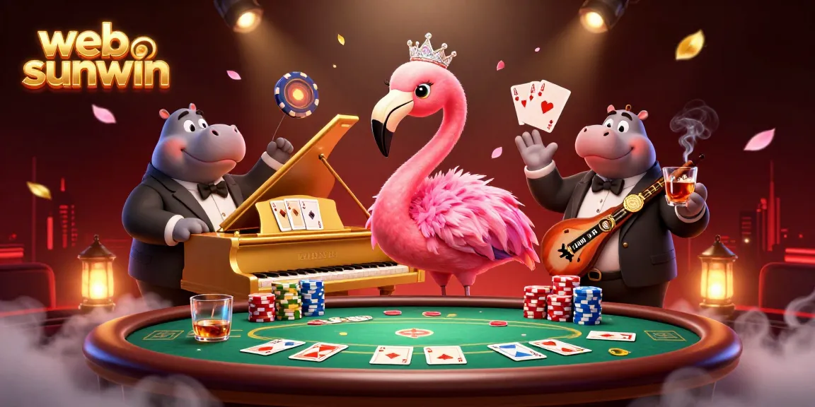 Engage with the thrill of web sunwin illustrated by lively characters and vibrant casino elements.