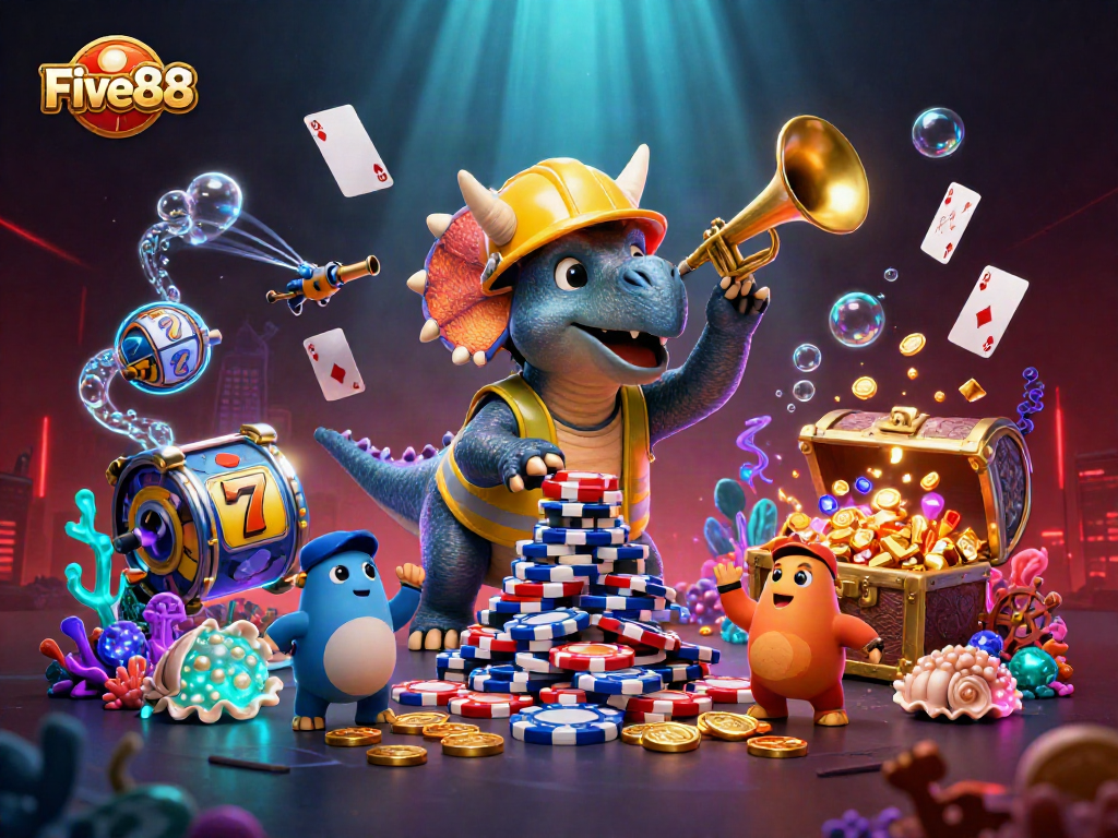 Experience the thrill of Five88 with engaging characters in a lively casino scene.