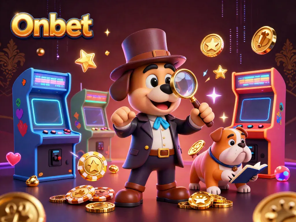 Engage with Onbet's thrilling gambling world in an arcade-style illustration featuring a detective scene.