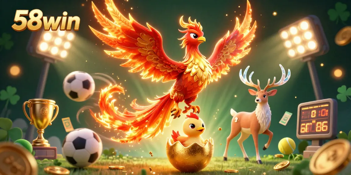 Engage with 58win's dynamic gaming universe through vibrant casino elements and characters.