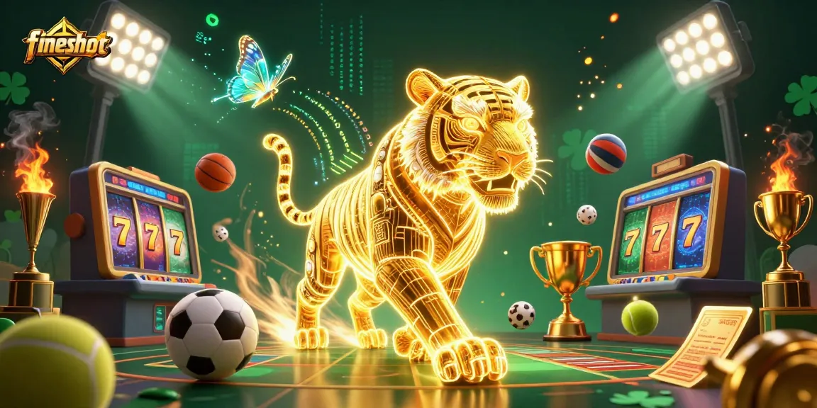 Experience winning strategies at fiveshot in this vibrant casino scene with a radiant golden tiger.