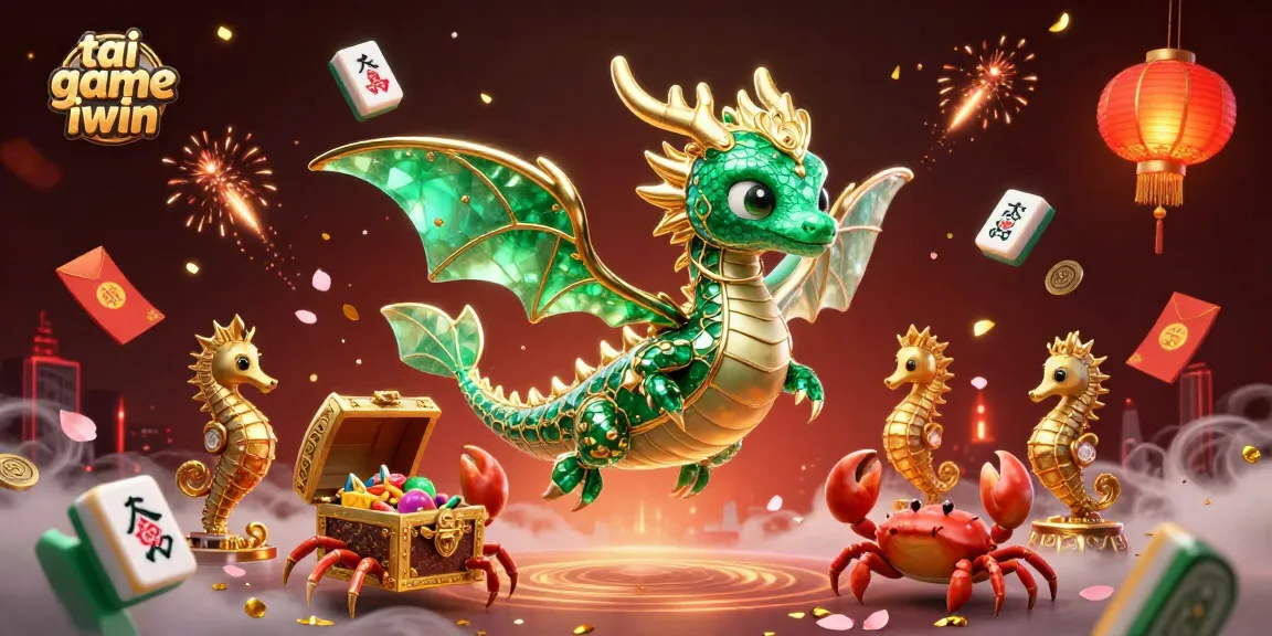 Engage in tai game iwin with a colorful scene of dragon and gambling elements, featuring dynamic gaming visuals.