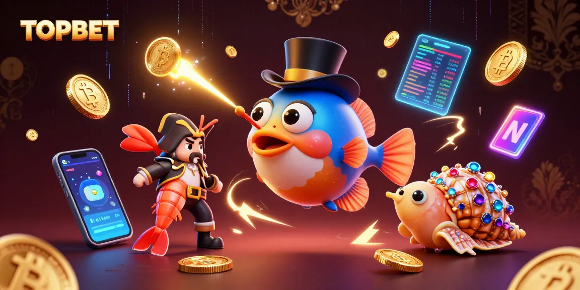 TOPBET features a lively underwater casino scene with cartoon characters and crypto elements.