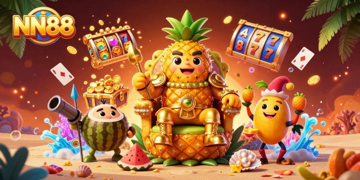 Experience the thrill of rich rewards at NN88’s beach casino with the golden pineapple king and vibrant treasures.