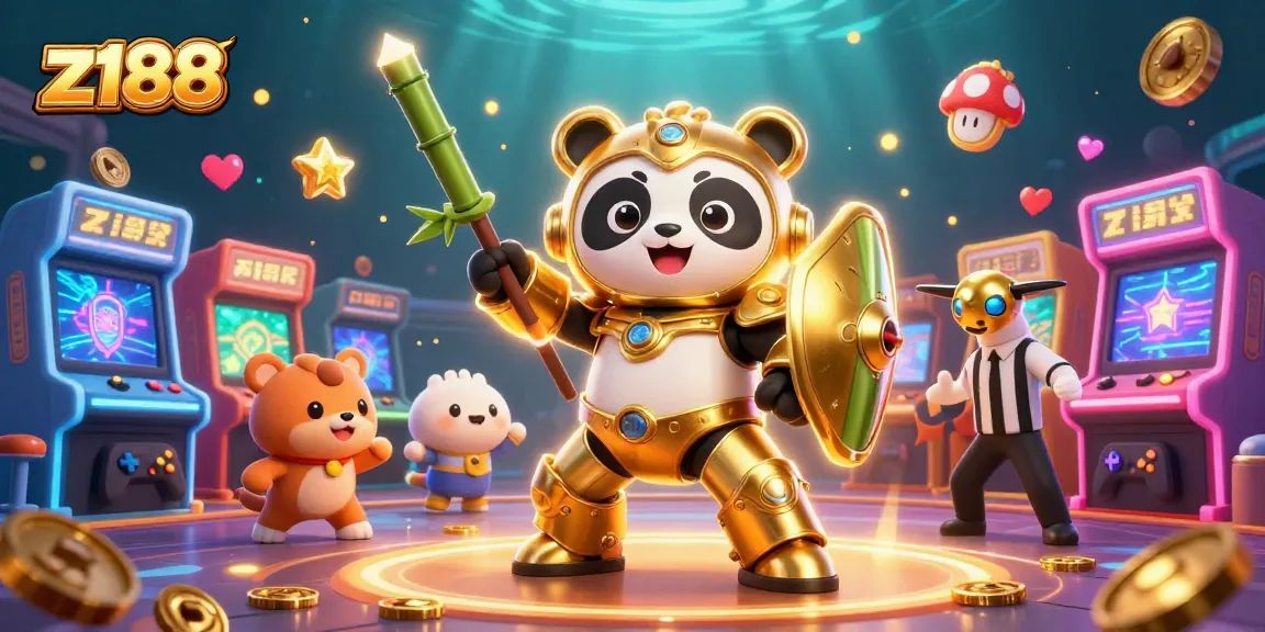 Engage in thrilling gaming action with z188’s golden panda mech and vibrant casino elements