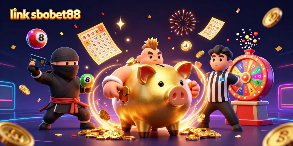 Experience the thrill of betting with link sbobet88 in a dynamic casino-themed illustration.