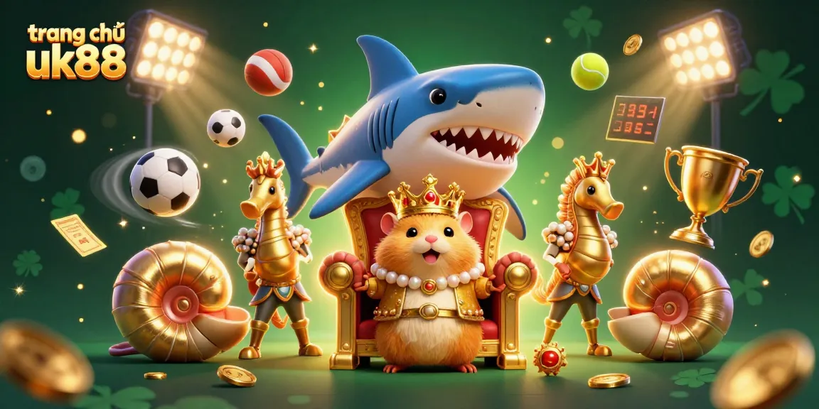 Place your bets at trang chủ uk88, featuring a vibrant 3D casino illustration with captivating characters and dynamic sports elements.