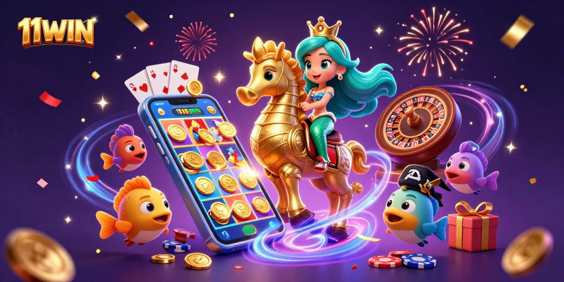 Experience thrilling wins with 11WIN's vibrant 3D casino world, featuring a mermaid princess and seahorse.