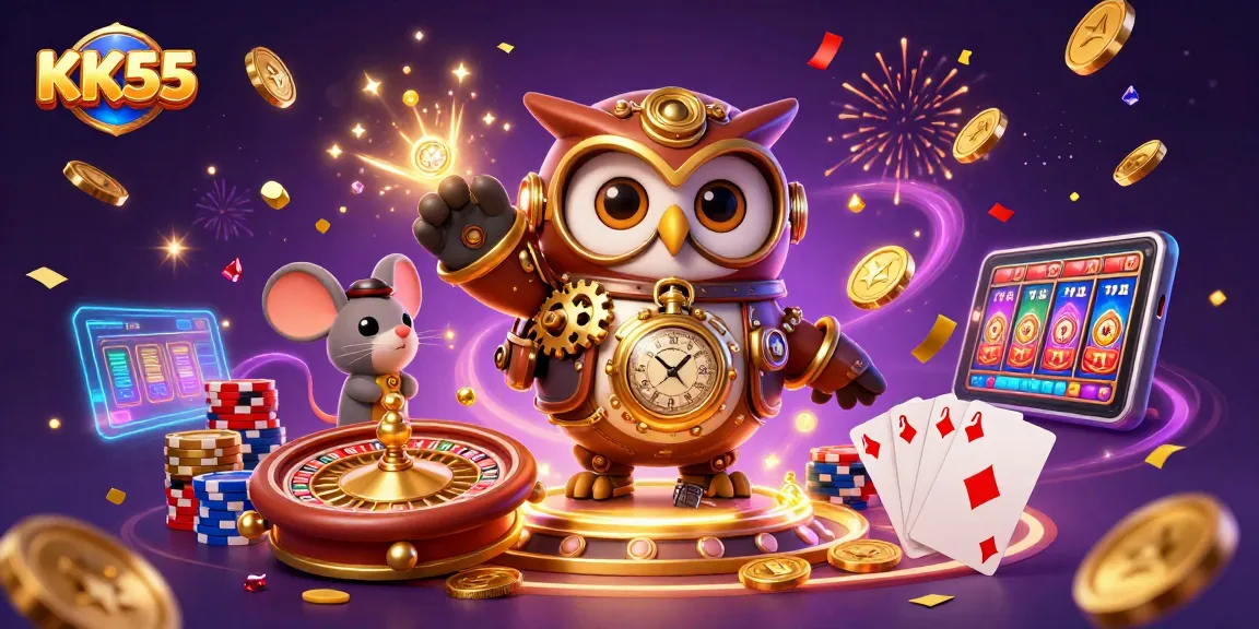 Experience the thrill of KK55 with a vibrant, action-packed casino scene featuring magical characters.