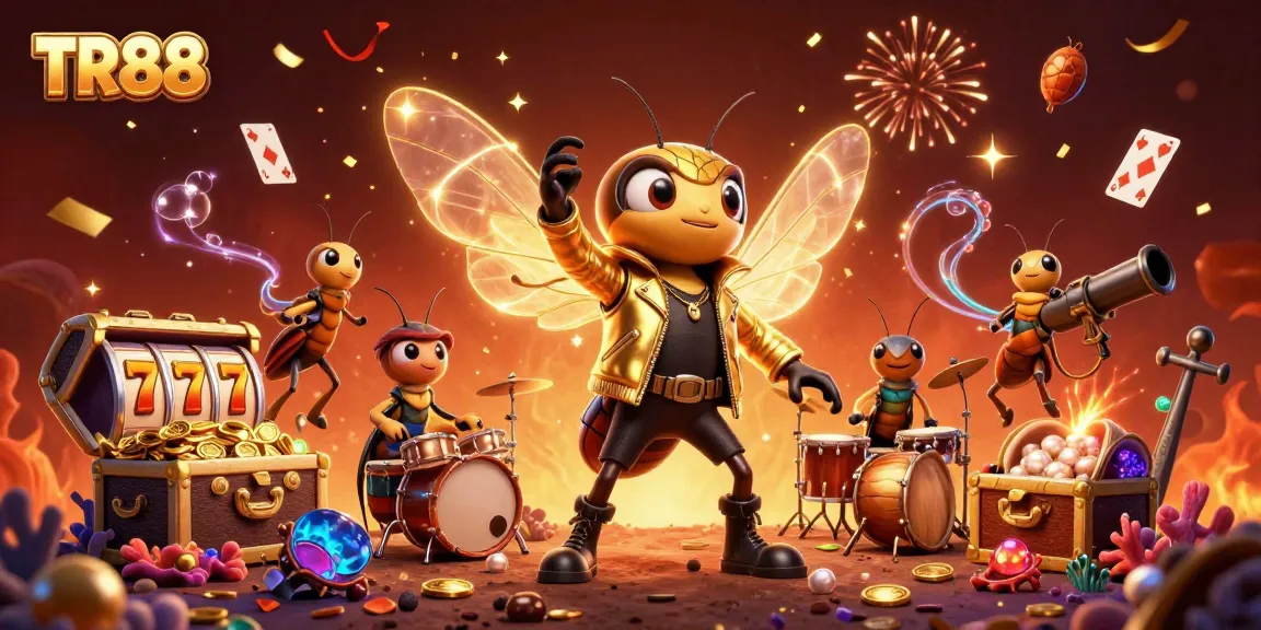 Activate wins at TR88 with a vibrant illustration showcasing a cicada rock star and game elements.