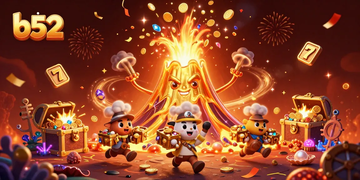Experience the excitement of b52 with a vibrant treasure eruption in this dazzling casino-themed illustration.