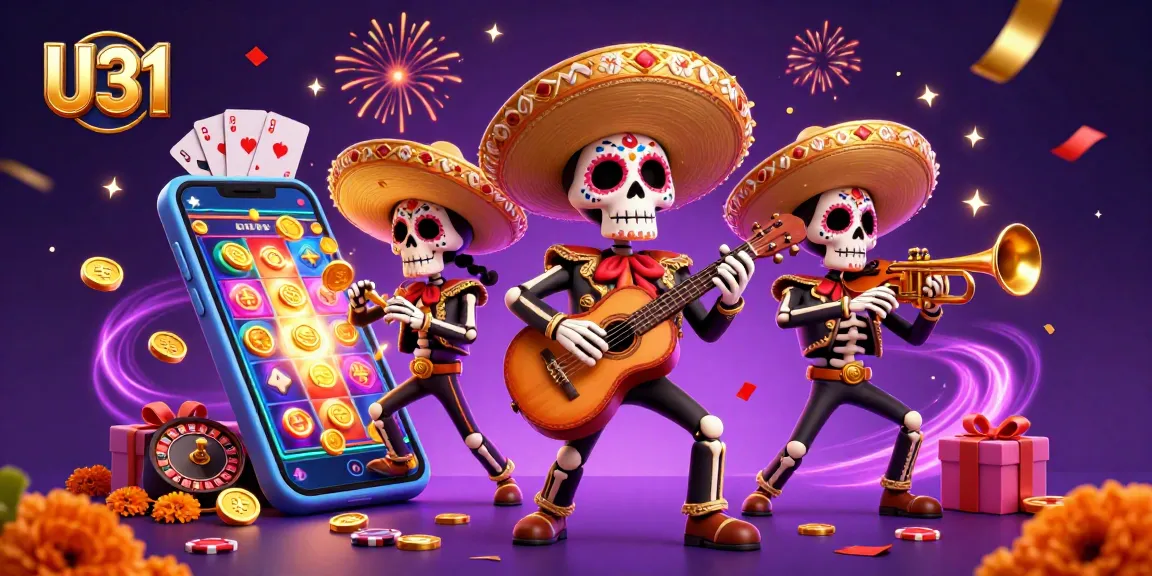 Experience the excitement of U31 as colorful skeleton mariachi band celebrates casino wins amid dynamic gaming elements.