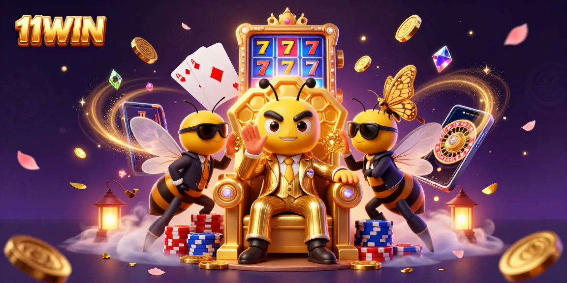 11WIN showcases a vibrant scene with a bumblebee mob boss among casino elements, enhancing game immersion.