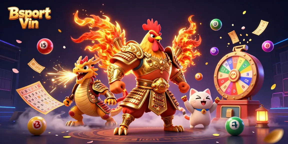 Bet on the exciting Bsport Vin platform with vibrant lottery elements and dynamic 3D characters.