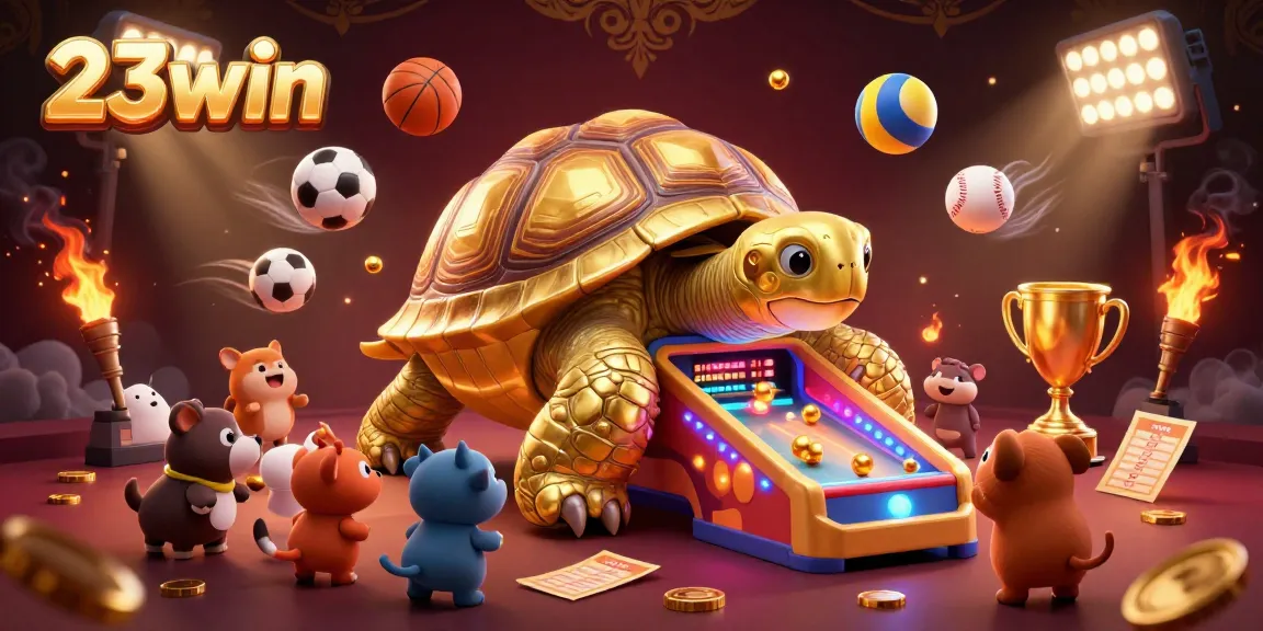 Experience the excitement at 23win with a vibrant illustration of dynamic sports betting action and a unique gaming environment.