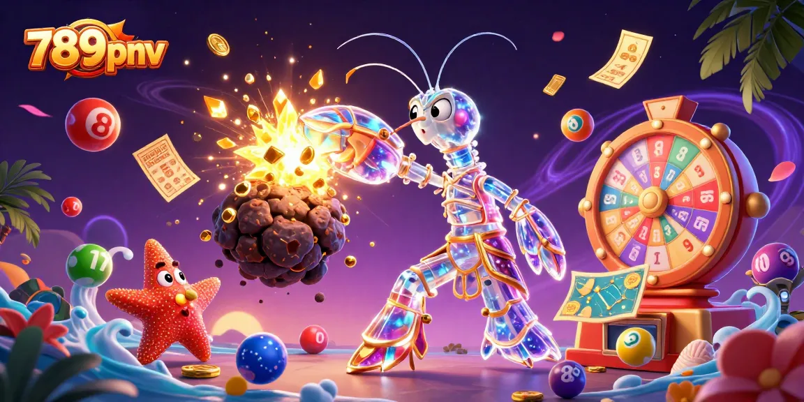 Experience the thrill of 789pnv as colorful lottery balls burst with gems and coins in a dynamic casino scene.