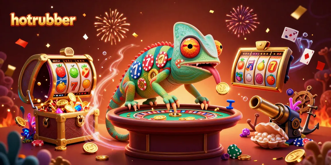 Spin to win at hotrubber with vibrant slot reels and golden chameleons!