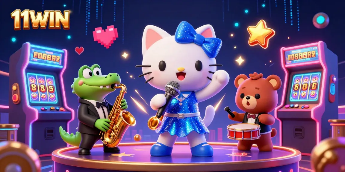 Experience winning moments with vibrant 11WIN casino characters in an exciting animated scene.