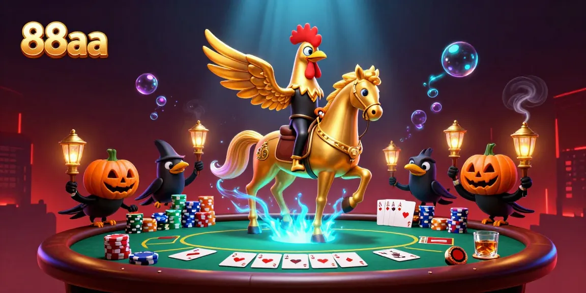 88aa invites players to engage in a vibrant casino atmosphere featuring golden rooster characters and poker elements.